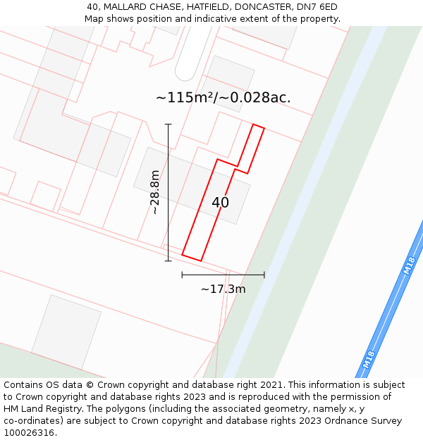 40, MALLARD CHASE, HATFIELD, DONCASTER, DN7 6ED: Plot and title map