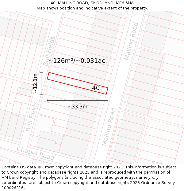 40, MALLING ROAD, SNODLAND, ME6 5NA: Plot and title map