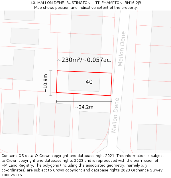 40, MALLON DENE, RUSTINGTON, LITTLEHAMPTON, BN16 2JR: Plot and title map
