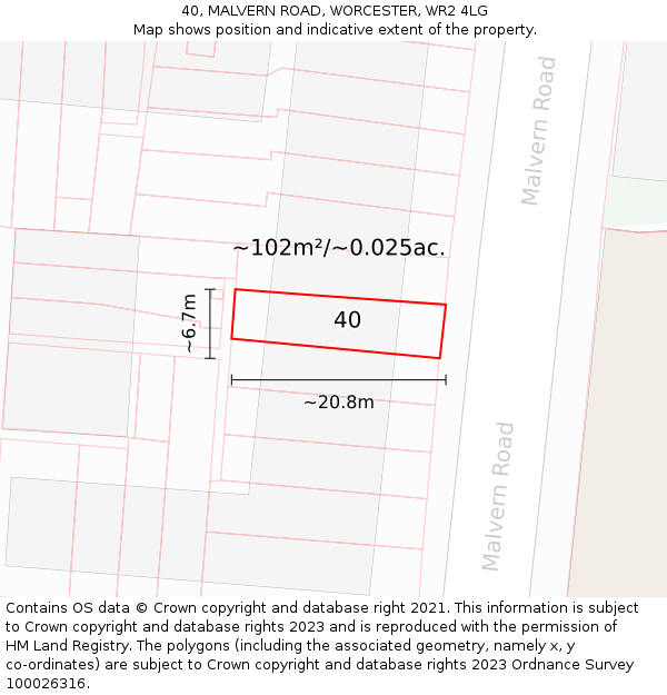 40, MALVERN ROAD, WORCESTER, WR2 4LG: Plot and title map