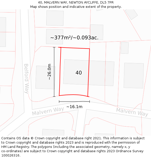 40, MALVERN WAY, NEWTON AYCLIFFE, DL5 7PR: Plot and title map