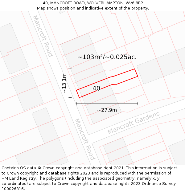 40, MANCROFT ROAD, WOLVERHAMPTON, WV6 8RP: Plot and title map