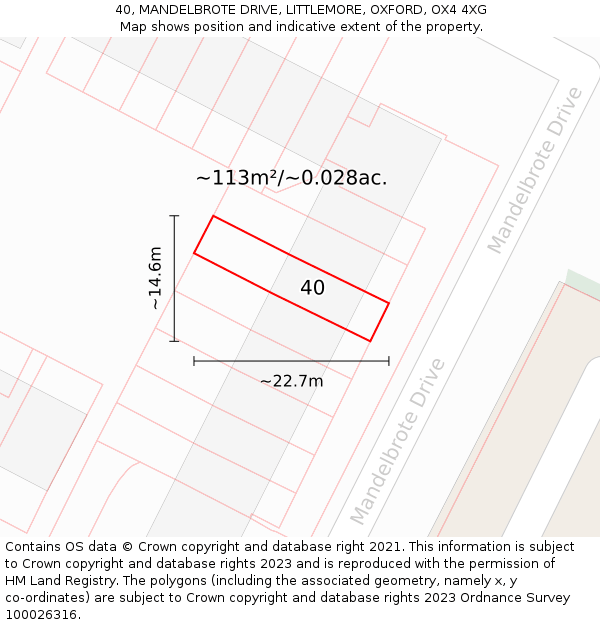 40, MANDELBROTE DRIVE, LITTLEMORE, OXFORD, OX4 4XG: Plot and title map