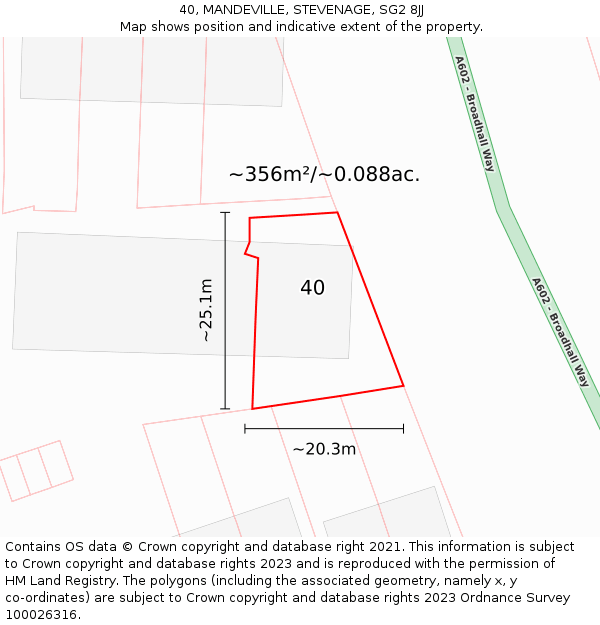 40, MANDEVILLE, STEVENAGE, SG2 8JJ: Plot and title map
