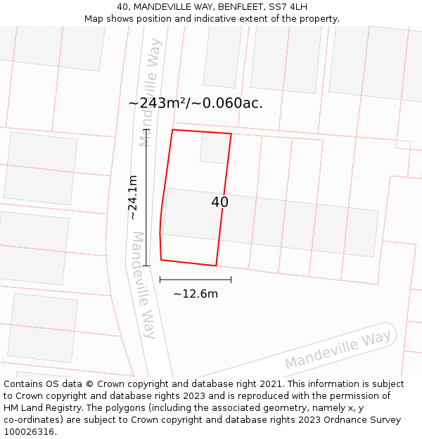 40, MANDEVILLE WAY, BENFLEET, SS7 4LH: Plot and title map
