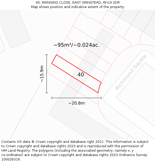 40, MANNING CLOSE, EAST GRINSTEAD, RH19 2DR: Plot and title map