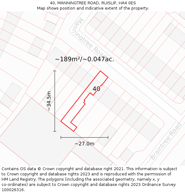 40, MANNINGTREE ROAD, RUISLIP, HA4 0ES: Plot and title map