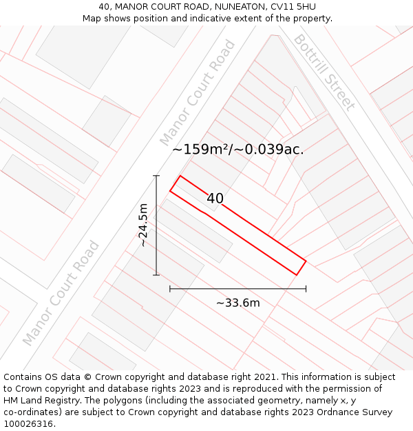 40, MANOR COURT ROAD, NUNEATON, CV11 5HU: Plot and title map