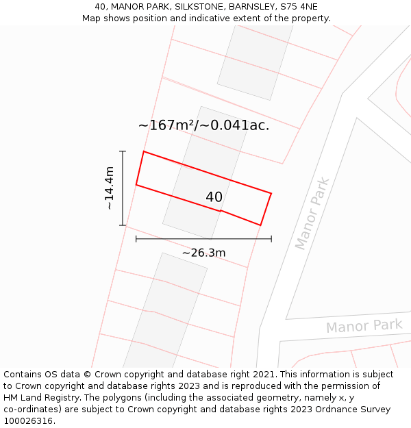 40, MANOR PARK, SILKSTONE, BARNSLEY, S75 4NE: Plot and title map