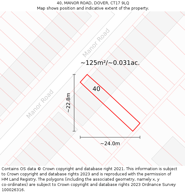 40, MANOR ROAD, DOVER, CT17 9LQ: Plot and title map
