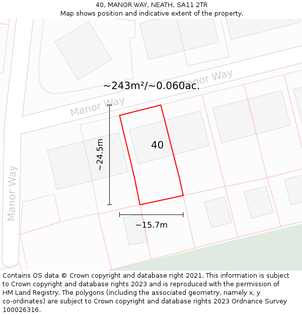 40, MANOR WAY, NEATH, SA11 2TR: Plot and title map