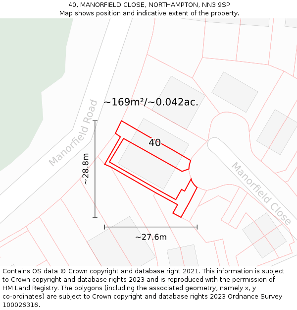 40, MANORFIELD CLOSE, NORTHAMPTON, NN3 9SP: Plot and title map