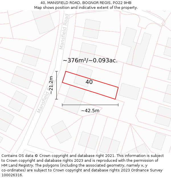 40, MANSFIELD ROAD, BOGNOR REGIS, PO22 9HB: Plot and title map