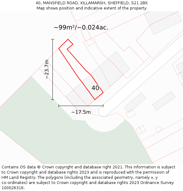 40, MANSFIELD ROAD, KILLAMARSH, SHEFFIELD, S21 2BX: Plot and title map