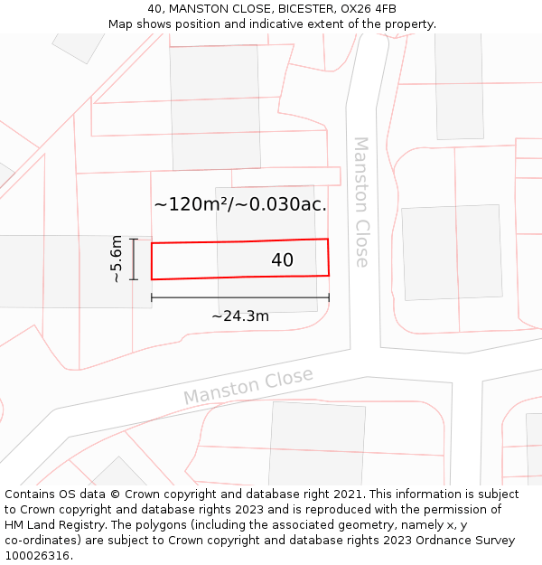 40, MANSTON CLOSE, BICESTER, OX26 4FB: Plot and title map