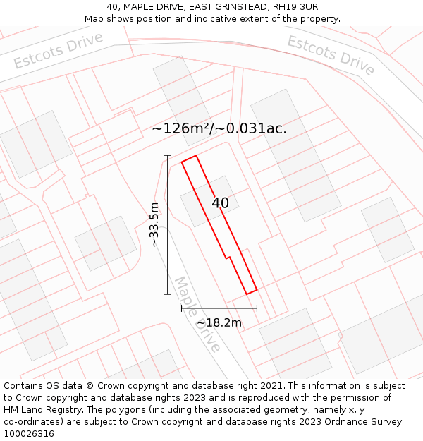 40, MAPLE DRIVE, EAST GRINSTEAD, RH19 3UR: Plot and title map