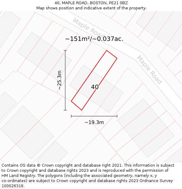 40, MAPLE ROAD, BOSTON, PE21 0BZ: Plot and title map