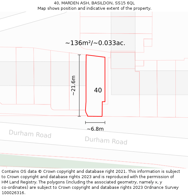 40, MARDEN ASH, BASILDON, SS15 6QL: Plot and title map