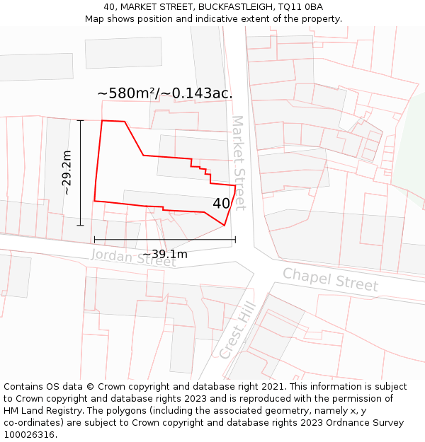 40, MARKET STREET, BUCKFASTLEIGH, TQ11 0BA: Plot and title map