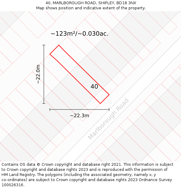 40, MARLBOROUGH ROAD, SHIPLEY, BD18 3NX: Plot and title map