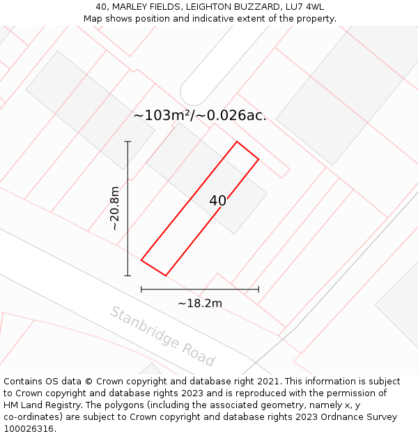 40, MARLEY FIELDS, LEIGHTON BUZZARD, LU7 4WL: Plot and title map