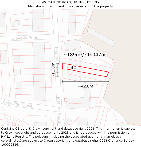 40, MARLING ROAD, BRISTOL, BS5 7LP: Plot and title map