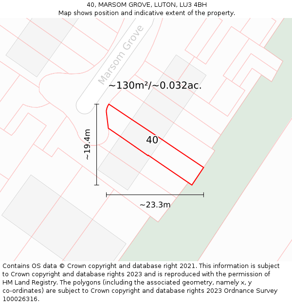 40, MARSOM GROVE, LUTON, LU3 4BH: Plot and title map