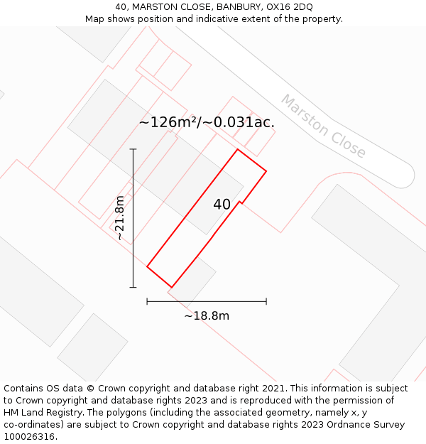 40, MARSTON CLOSE, BANBURY, OX16 2DQ: Plot and title map