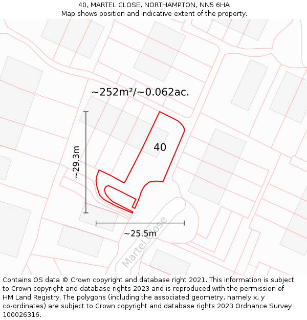 40, MARTEL CLOSE, NORTHAMPTON, NN5 6HA: Plot and title map