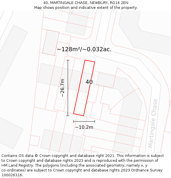 40, MARTINGALE CHASE, NEWBURY, RG14 2EN: Plot and title map