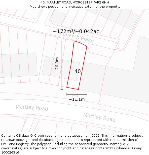 40, MARTLEY ROAD, WORCESTER, WR2 6HH: Plot and title map