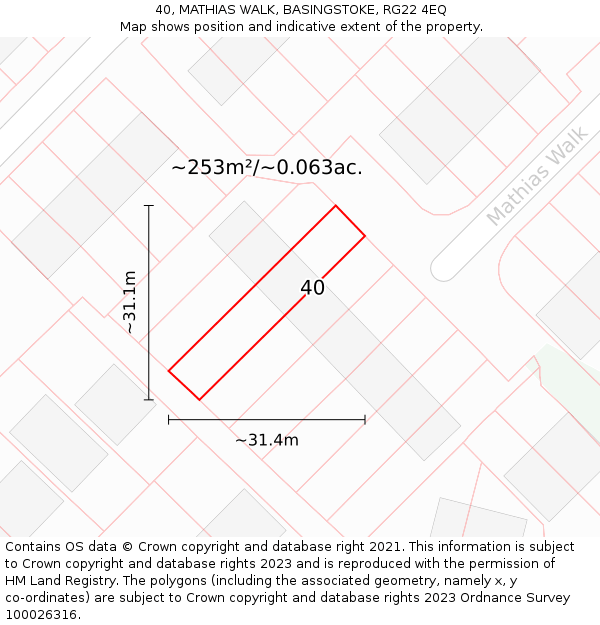 40, MATHIAS WALK, BASINGSTOKE, RG22 4EQ: Plot and title map