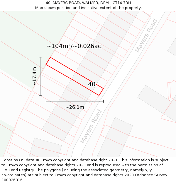 40, MAYERS ROAD, WALMER, DEAL, CT14 7RH: Plot and title map
