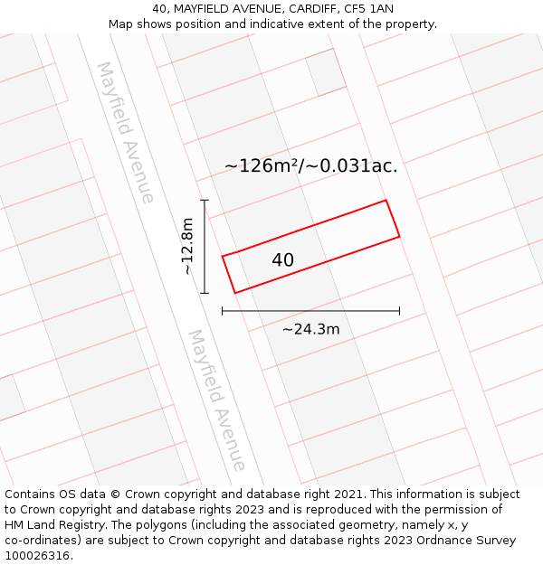40, MAYFIELD AVENUE, CARDIFF, CF5 1AN: Plot and title map