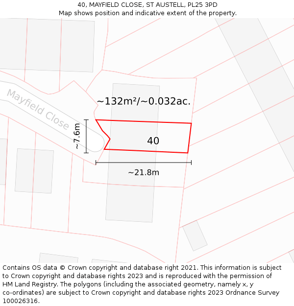 40, MAYFIELD CLOSE, ST AUSTELL, PL25 3PD: Plot and title map