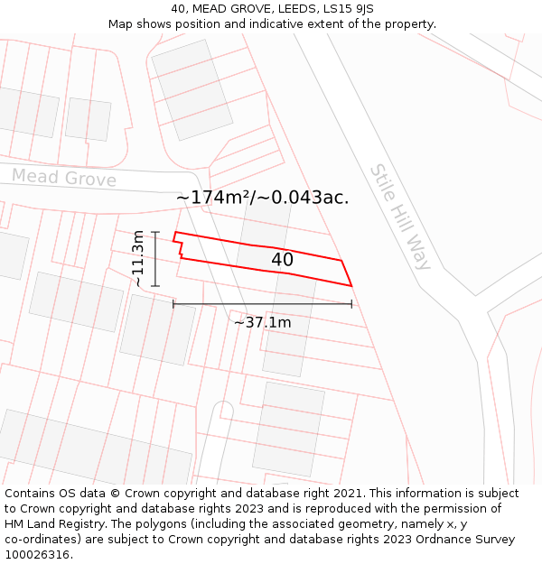 40, MEAD GROVE, LEEDS, LS15 9JS: Plot and title map