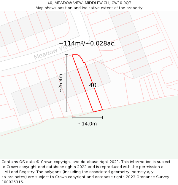 40, MEADOW VIEW, MIDDLEWICH, CW10 9QB: Plot and title map