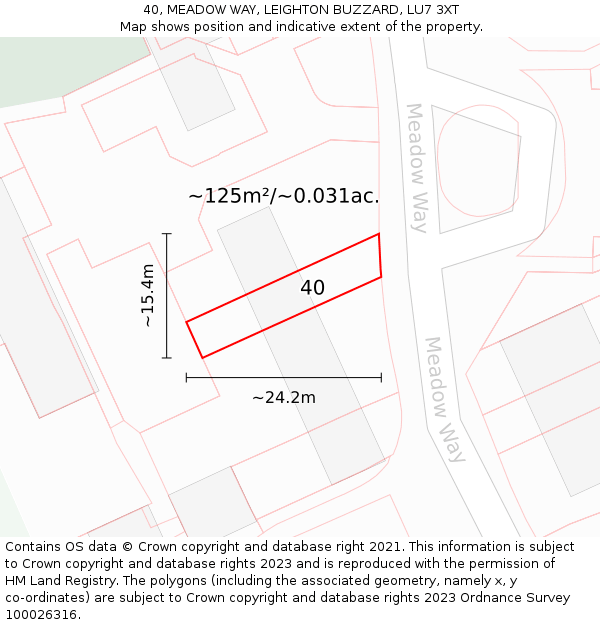 40, MEADOW WAY, LEIGHTON BUZZARD, LU7 3XT: Plot and title map