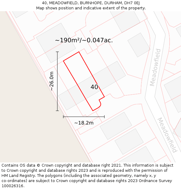 40, MEADOWFIELD, BURNHOPE, DURHAM, DH7 0EJ: Plot and title map
