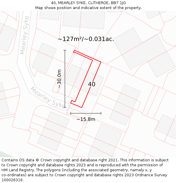 40, MEARLEY SYKE, CLITHEROE, BB7 1JG: Plot and title map