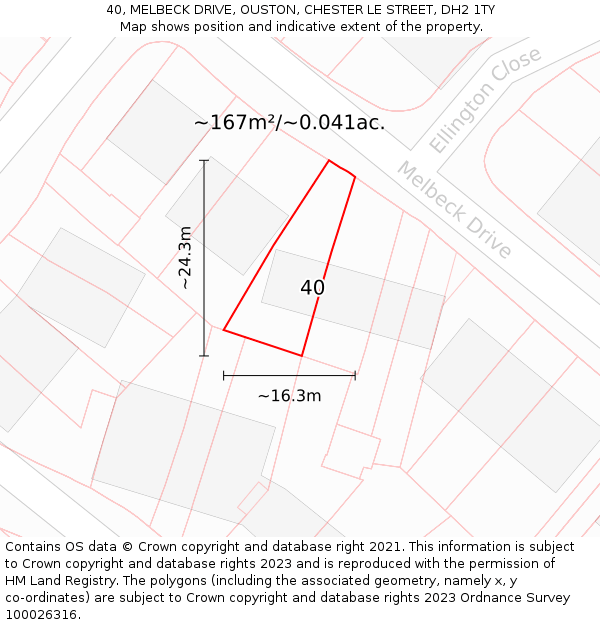 40, MELBECK DRIVE, OUSTON, CHESTER LE STREET, DH2 1TY: Plot and title map