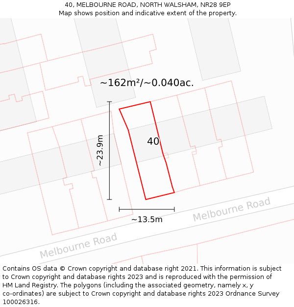 40, MELBOURNE ROAD, NORTH WALSHAM, NR28 9EP: Plot and title map