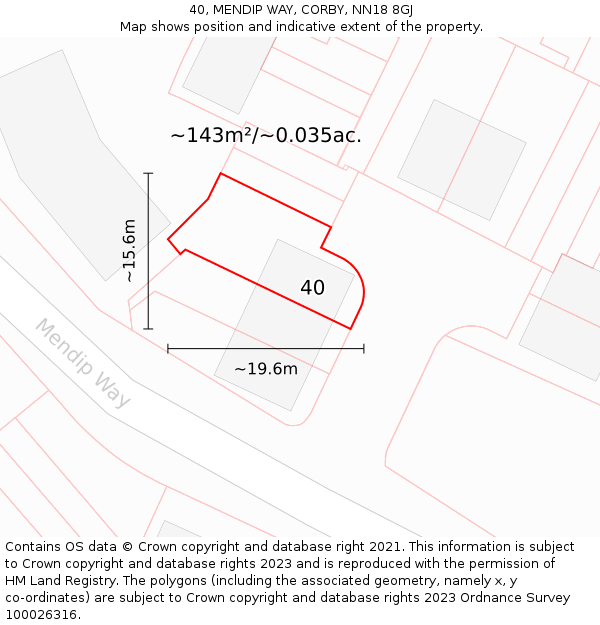 40, MENDIP WAY, CORBY, NN18 8GJ: Plot and title map