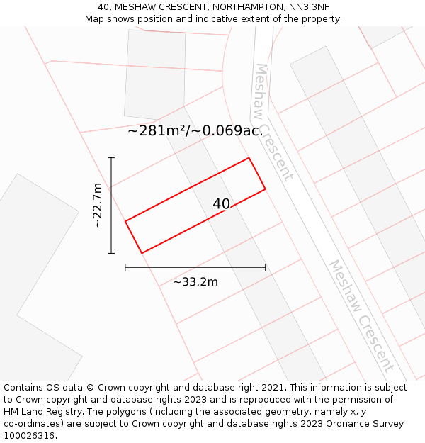 40, MESHAW CRESCENT, NORTHAMPTON, NN3 3NF: Plot and title map