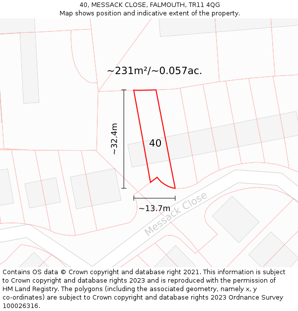 40, MESSACK CLOSE, FALMOUTH, TR11 4QG: Plot and title map