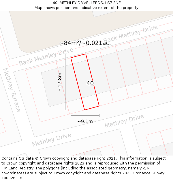 40, METHLEY DRIVE, LEEDS, LS7 3NE: Plot and title map