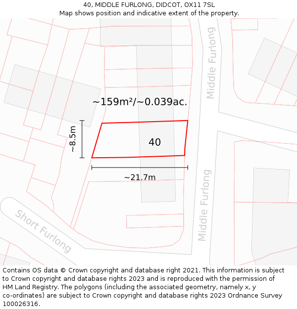 40, MIDDLE FURLONG, DIDCOT, OX11 7SL: Plot and title map