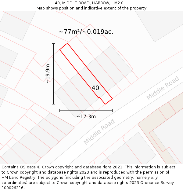 40, MIDDLE ROAD, HARROW, HA2 0HL: Plot and title map