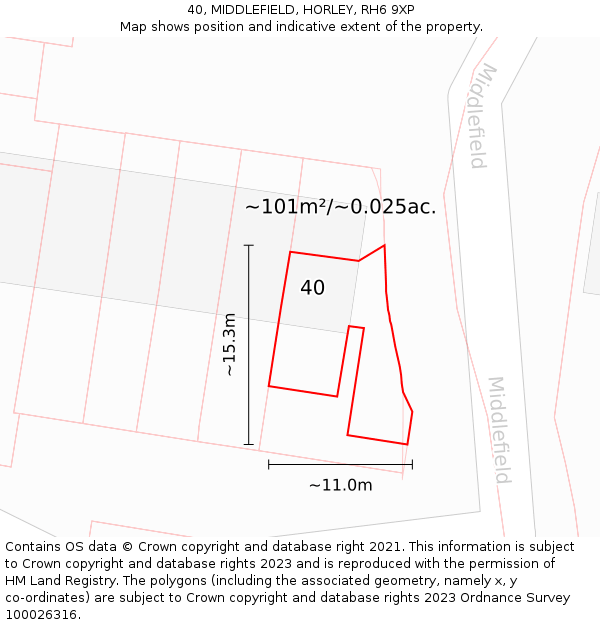 40, MIDDLEFIELD, HORLEY, RH6 9XP: Plot and title map