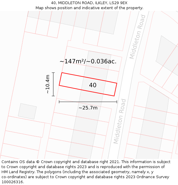 40, MIDDLETON ROAD, ILKLEY, LS29 9EX: Plot and title map